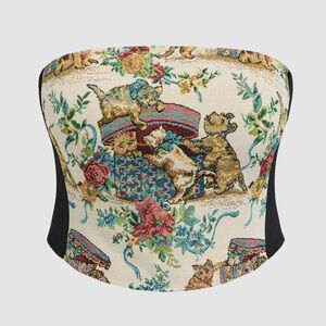 CIDER JACQUARD FLORAL & CAT GRAPHIC TUBE TOP